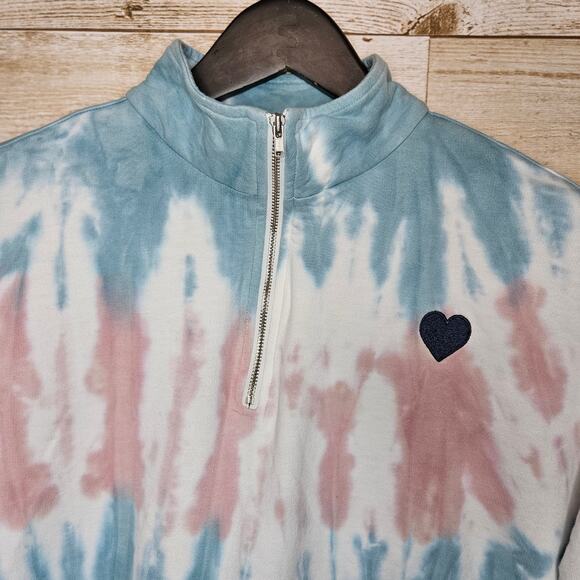 C&C California Womens 1/4 Zip Tie Dye Sweatshirt Beach Fleece 80s 90s Boho Top M - Picture 8 of 16